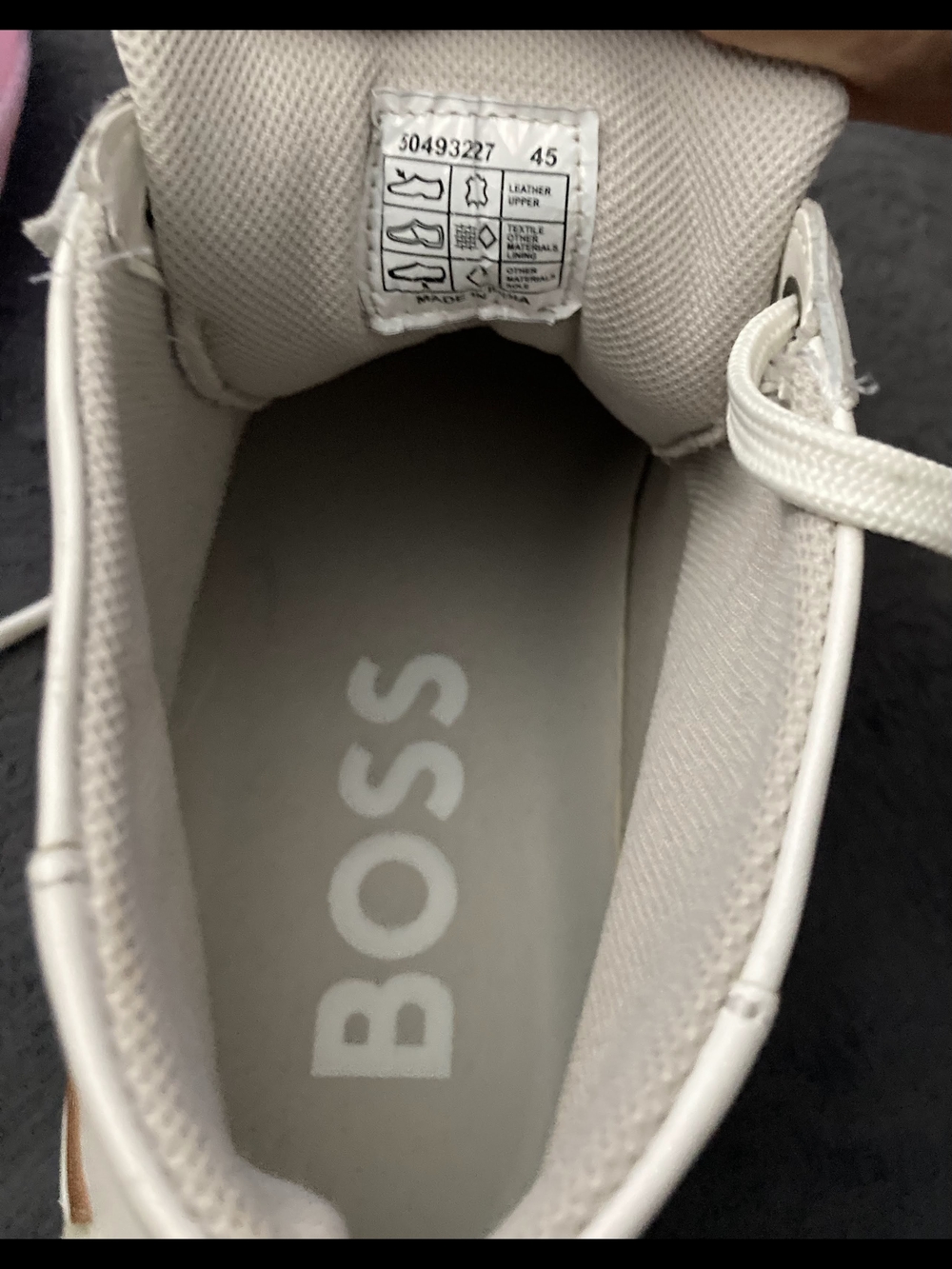 Hugo Boss White Leather High-Top Sneakers with Black and Tan Accents - Picture 6 of 8